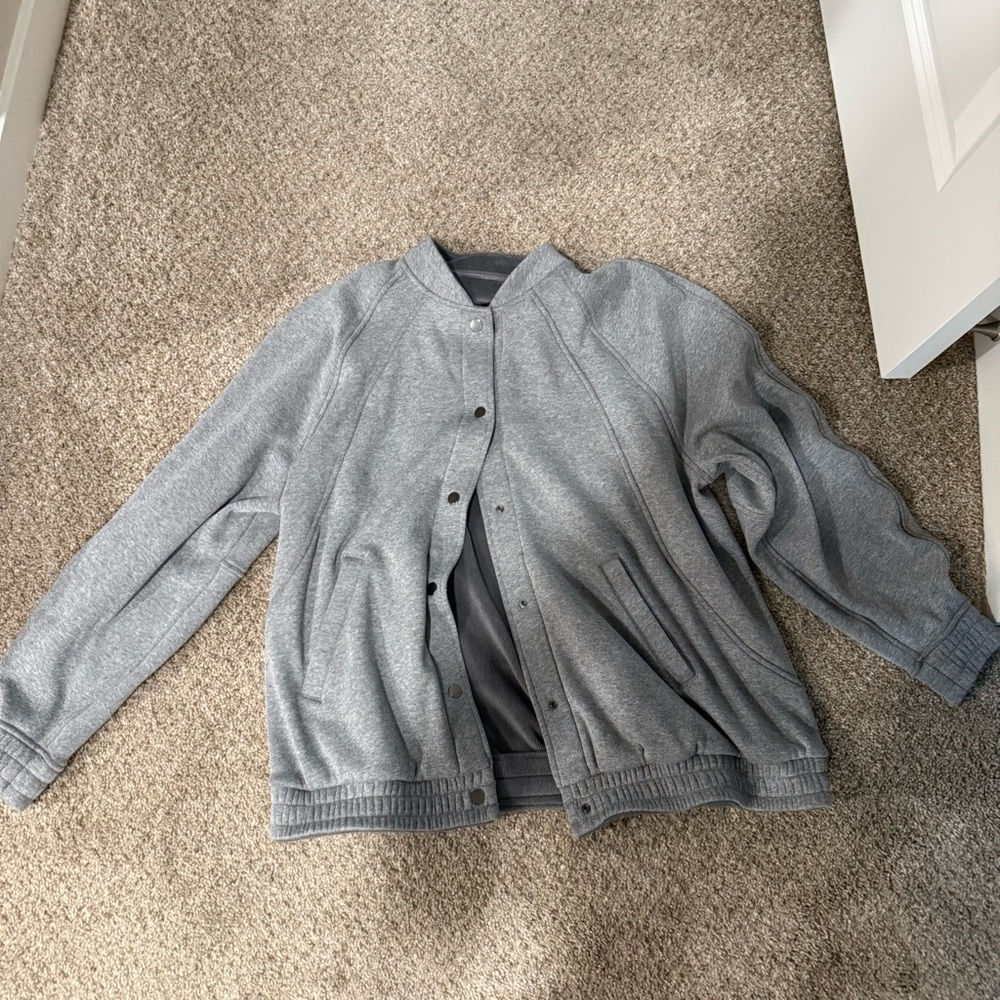 Lululemon Dark Heather Gray Button-Front Bomber Jacket